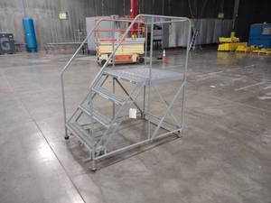 lot 113 image: Uline 2-Person Rolling Safety Ladde...