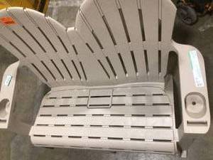 lot 25 image: StyleWell 54 in. Putty Beige Plastic 2-Person Outdoor Adirondack Bench with Phone and Cup Holders   Customer Returns See Pictures