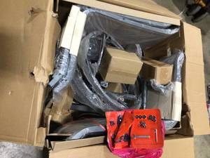 lot 36 image: Lot of 4 Chair Only of Hampton Bay Ashbury Pewter 4 -Piece Steel Padded Sling Square Glass Top Outdoor Dining set  Customer Returns See Pictures