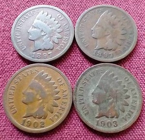 (4) Indian Head Pennies