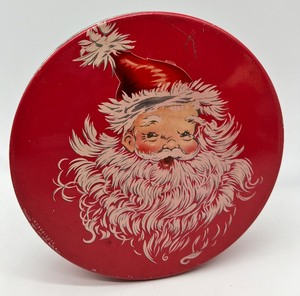 lot 14 image: Vintage SANTA Mrs Stevens Tin, Gurley Candle & Hand Embroidered Towel