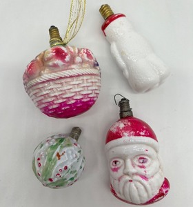 lot 16 image: Vintage Antique Milk Glass Lightbulbs - Santa & Friends