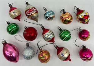 lot 53 image: Vintage Glass Christmas Ornaments - Includes Teardrop and Stripped - 15