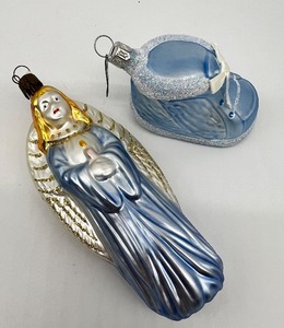 lot 66 image: Blue Glass Angel and Baby Bootie Ornament