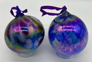 lot 69 image: Hand Blown Blue Glass Ornaments - 2