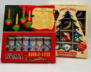 lot 74 image: Christopher Radko Shiny Brite Boxed Ornaments & Noma Bubble Lights
