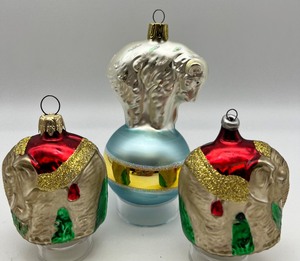 lot 114 image: Vintage Trio of Glass Christmas Ornaments - Elephants and Ram - West Germany
