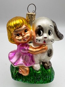 lot 120 image: RADKO Blown Glass Christmas Ornament - Puppy Love