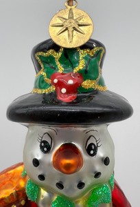 lot 153 image: RADKO Blown Glass Christmas Ornament - Snow Snuggle Snowman