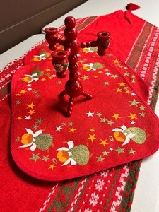 lot 182 image: Scandinavian Table Runner, Placemats and Wood Candle Holder