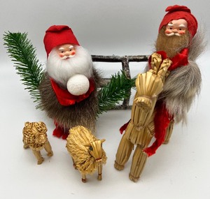 lot 184 image: Scandinavian Santas with Fur Accents, Straw Sheep and More