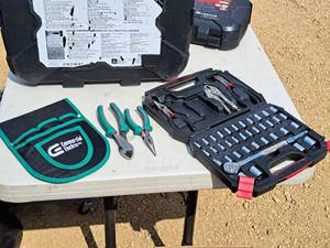 lot 55 image: Task Force Mechanics Tool Set 51-piece with Commercial Electric Tool Pouch with Side Cutters and Needlenose Pliers