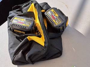 lot 180 image: Lot of (2) DeWalt 60V20V Flex Volt Lithium Ion 6.0Ah Cordless Tool Batteries with Tool Bag