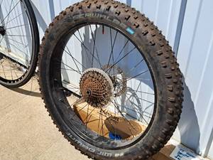 lot 406 image: 22 Rear Bicycle Rim with Schwalbe 26x4.00 Fat Tire, Disc Brake and 10-speed Gear Set