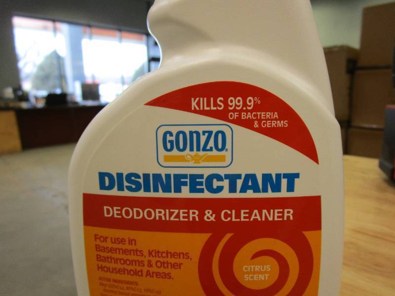 lot 619 image: 2 Cases of 6 (12 Spray Bottles Total) - Gonzo Disinfectant & Cleaner Spray 24 fl oz.