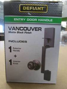 lot 527 image: Defiant Vancouver Matte Black Entrance Door Handleset with Hartford Interior Knob (OPEN BOX)
