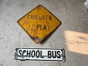 lot 36 image: Children At Play & School Bus Metal Signs