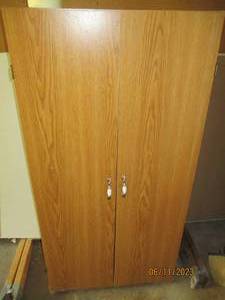 lot 18 image: 5 wood 2-door pantry cabinet with ...