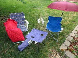 lot 109 image: Fold up camping chair and table, la...