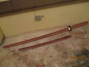 lot 125 image: 2-Wooden Sparring Practice Swords...