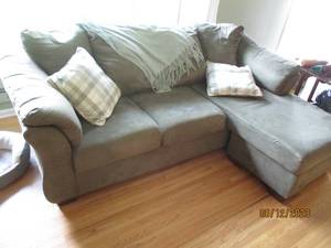 lot 171 image: Sage Green Microfiber 3-cushion Sof...