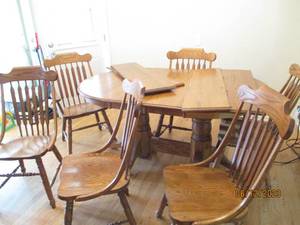 lot 176 image: Solidly built Wood dining room tabl...