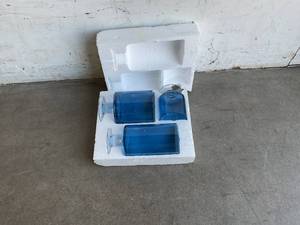 lot 41 image: NiLor Set of Three BlueClear Glass Hurricane Candle Holders