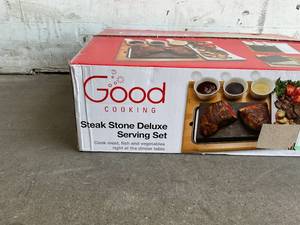 lot 45 image: Good Cooking Lava Hot Steak Stone Plate Tabletop Grill and Cold Lava Rock Indoor BBQ Hibachi Grilling Stone with Ceramic Side Dishes and Bamboo Platter