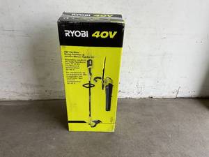 lot 60 image: RYOBI 40V Cordless Battery String Trimmer and Jet Fan Blower Combo Kit with 4.0 Ah Battery and Charger