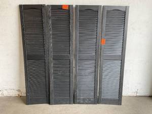 lot 77 image: LOT OF 4 Builders Edge 14.5 in. x 60 in. Louvered Vinyl Exterior Shutters in Black