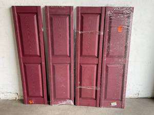 lot 78 image: LOT OF 4 PAIRS of Builders Edge 14.75 in. x 59 in. Raised Panel Vinyl Exterior Shutters Pair in Wineberry