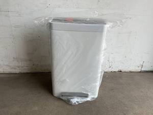 lot 124 image: Kohler 13 Gal. Stainless Steel White and Stainless Step-On Trash Can