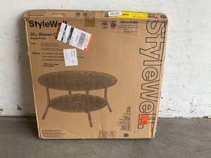 lot 109 image: Hampton Bay 32 in. Mix and Match Brown Round Wicker Outdoor Patio Coffee Table With Woven Table Top