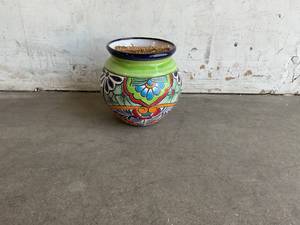 lot 141 image: Ravenna Pottery Talavera 10 in. Green Tilted Chata Ceramic Planter