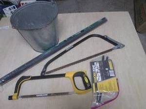 Galvanized Bucket, 2 Saws 1 with Ex...