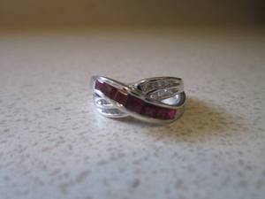 14K White Gold with Rubies and Diam...