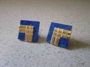 14K Yellow Gold and Lapis Stones Ea...
