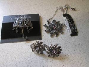 925 Sterling Silver Necklace Earrin...