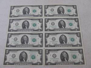 lot 256 image: (FS) 8 - $2 Dollar Bills - Serial N...