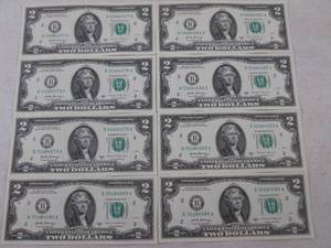 lot 258 image: (FS) 8 - $2 Dollar Bills - Serial N...
