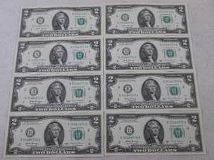lot 259 image: (FS) 8 - $2 Dollar Bills - Serial N...