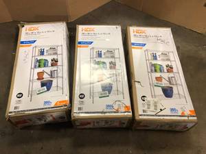 lot 28 image: 3 Lots of HDX 5-Tier Steel Wire Shelving Unit in Chrome (36 in. W x 72 in. H x 16 in. D) Customer Returns See Pictures