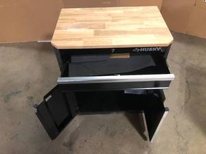 lot 36 image: Husky Ready-to-Assemble 24-Gauge Steel 1-Drawer 2-Door Garage Base Cabinet in Black (28 in. W x 33 in. H x 18 in. D) Customer Returns See Pictures