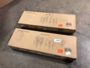 lot 38 image: 2 Lots of 28 in. Black Backless Metal Bar Stool with Gray PU Leather Seat (Set of 2)  Customer Returns See Pictures