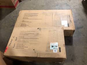 lot 41 image: Home Decorators Collection Black Kitchen Island with Natural Butcher Block Top Customer Returns See Pictures