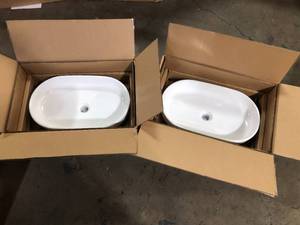 lot 43 image: 2 Lots of Glacier Bay 21.6 in. Ceramic Oval Vessel Bathroom Sink in White  Customer Returns See Pictures
