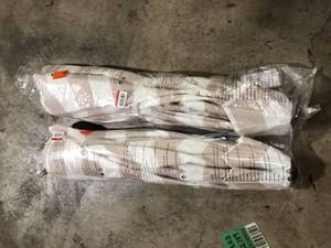 lot 48 image: Hampton Bay 7.5 ft. Steel and Aluminum Market Crank and Tilt Outdoor Patio Umbrella in Tan   Customer Returns See Pictures