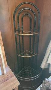 lot 179 image: Black and Brass colored corner shel...