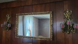 lot 175 image: Wall mounted mirror and matching ca...