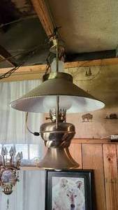 lot 171 image: Brass hanging lamp with a lantern d...